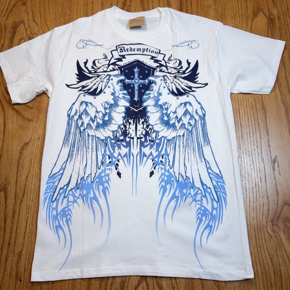 The Mountain‎ Redemption Shirt Men's Medium White Affliction Style Y2K Deadstock
